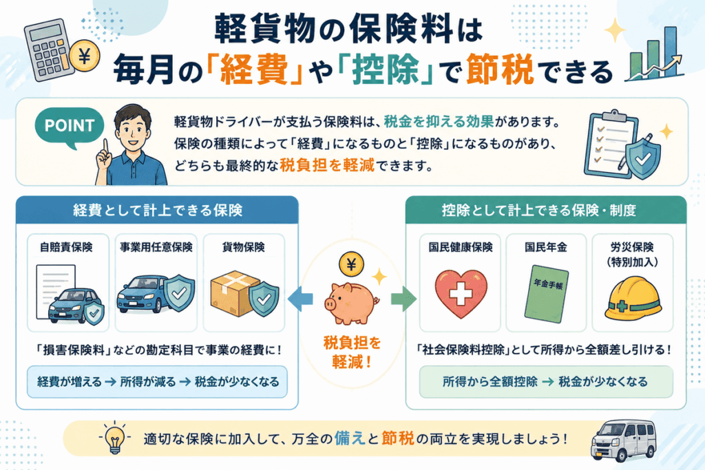 軽貨物の保険料は毎月の「経費」や「控除」で節税できる